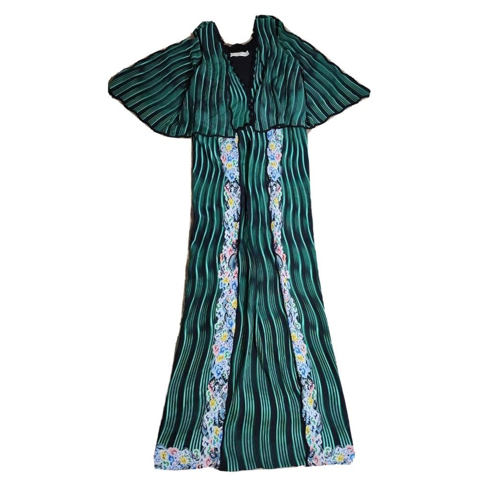 Mary Katrantzou Women's 4 Cut Out Front Long Maxi Dress Wavy Print Front Slits